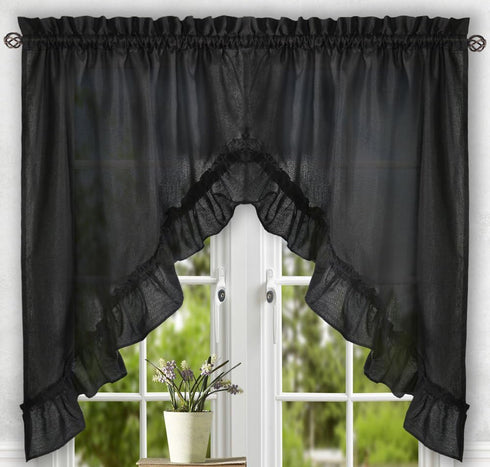 Ellis Curtain Stacey Sheer Tailored Tier Pair Curtains, 56" x 30", Black