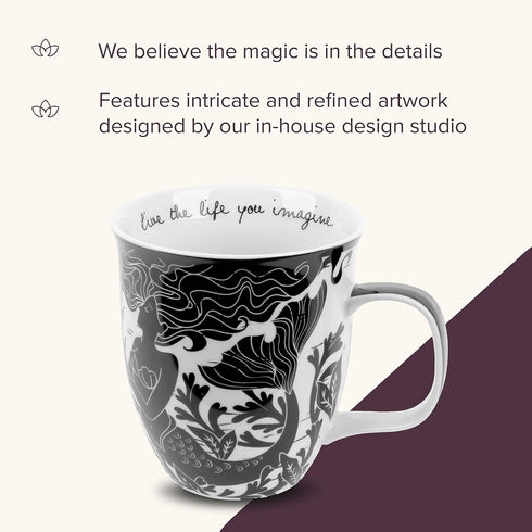 Karma Gifts 16 oz Black and White Boho Mug, Mermaid, Cute Ceramic Coffee Mug