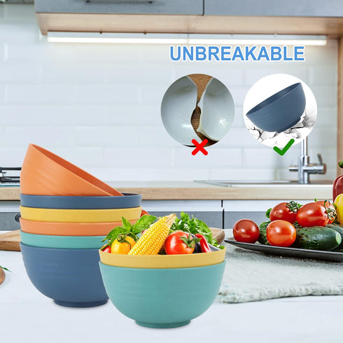 Wheat Straw Bowl Sets, 8 PCS Unbreakable 26 OZ Cereal Bowls, Microwave and Dishwasher Safe, BPA Free for Soup