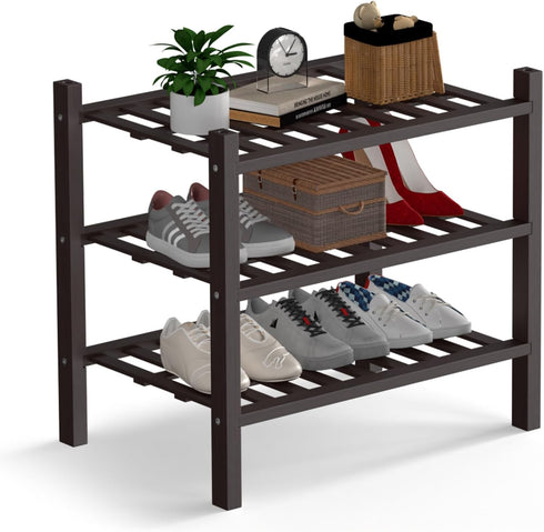 Haddockway Small 3 Tier Bamboo Shoe Rack Storage Organizer, Multifunctional Free Standing