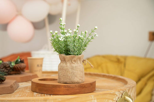 3Pcs Velener Babys Breath Artificial Flowers in Small Burlap Bag Vases -Gypsophila Faux Flowers Farmhouse Home Coffee