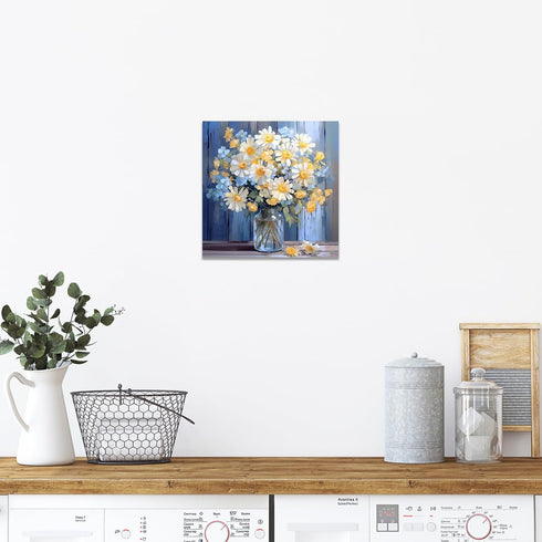CCWACPP Bathroom Floral Wall Art, Daisy Yellow and White Flowers in Bottle Canvas Picture Print for Bedroom Decor