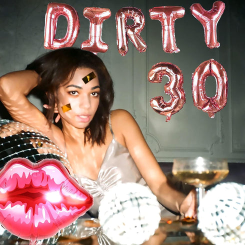LaVenty DIRTY 30 Balloons, Dirty 30 Letter Balloons Banner, 30th Birthday Decoration with Red Lips Balloon