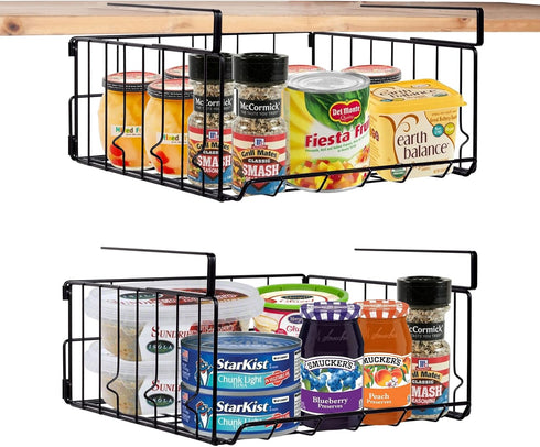 Under Shelf Storage Baskets, 2 Pack Foldable Carbon Steel Baskets for Kitchen Cabinets & Pantries