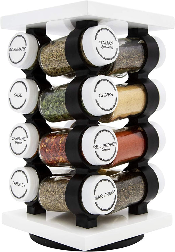 Orii 16 Jar Rotating White Spice Rack with Spices Included & 5-Year