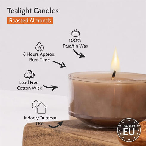 6 15 Pack HYOOLA Scented Tealight Candles - Clear Cup - Roasted Almonds Tealight Candles Scented - Hour Burn Time