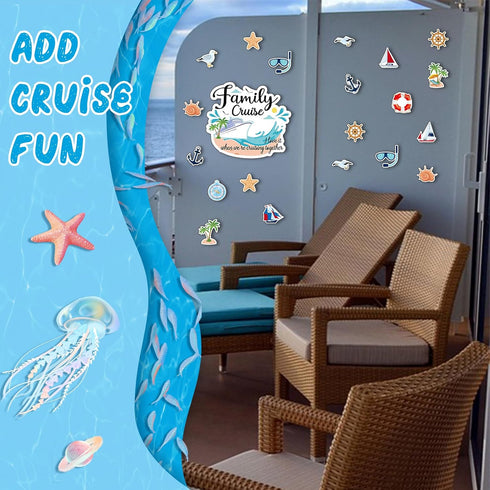 26pcs Family Cruise Door Magnets Decorations, Magnetic Anniversary Party Sign Decors for Family Carnival Cruise