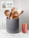 AISBUGUR Large Ceramic Utensil Holder 7.5" H×6.3" W with Slanted Mouth - Utensil Crock with Non-Slip Cork Base for Kitchen Counter, Ideal for Decor & Gift,Grey