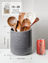 AISBUGUR Large Ceramic Utensil Holder 7.5" H×6.3" W with Slanted Mouth - Utensil Crock with Non-Slip Cork Base for Kitchen Counter, Ideal for Decor & Gift,Grey