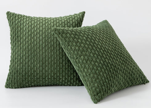 Kevin Textile Throw Pillow Covers, Set of 2 Soft Corduroy Decorative Boho Striped Pillowcases, 24x24 Inch Moss Green