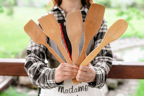 Nonstick Wooden Spoons for Cooking, 5 European Premium Spoons Set, 100% Healthy and Natural Wooden Utensils