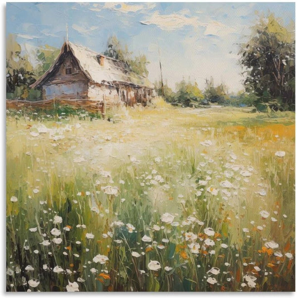 DuduYH Vintage Country Wildflower Field Farmhouse Wall Art Poster, Retro Cottage Landscape Picture Decor