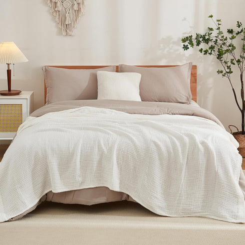 EMME (White,60"x80") Cotton Muslin Twin Blanket Breathable Gauze Soft Lightweight Adults Gifts for Women