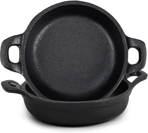Mini Cast Iron Skillets Set - 2 Pack Black 5 x 5 x 1.3 Inch Cast Iron Pan Ramekin Casserole Dish Oven Safe Cookware