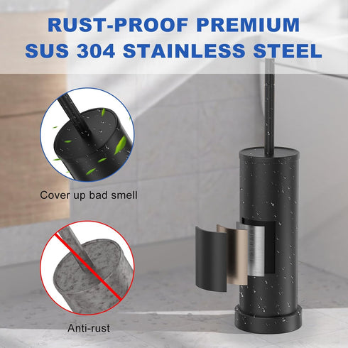Set, 304 Black Toilet Brush and Holder Stainless Steel Heavy Duty Toilet Bowl Brush and Holder with Long Handle