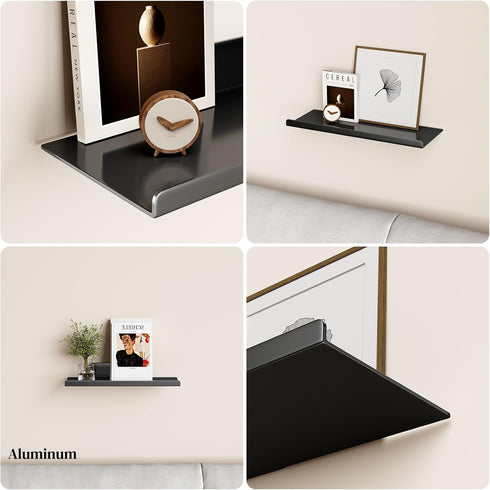 12") Floating Shelf for Wall, Wall Shelf, Off Center Metal Shelf for Decor, Modern Hanging Shelf for Storage with Lip