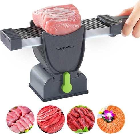 Meat Slicer for Fresh Raw Meat - Adjustable Thickness 2 or 4 mm, 17 IN 1 Stainless Steel Cleaver Kitchen Knife