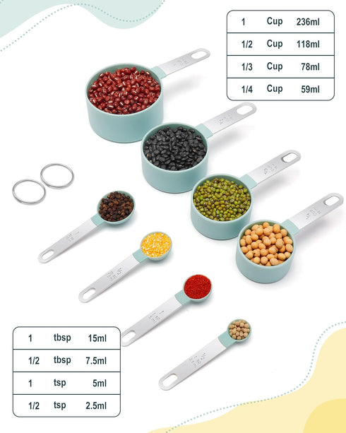 Measuring Cups and Spoons Set of 8 Pieces, nesting measuring cups for Measuring Dry or Liquid Ingredients, Stainless Steel Handle, Kitchen Gadgets for Cooking & Baking by JIEJIE