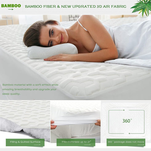 GRT Waterproof Rayon Bamboo Mattress Protector Twin Size, Cooling Mattress Pad, Breathable Ultra Soft Cover