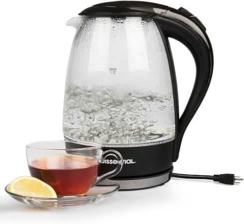 Stainless Steel Electric Water Kettle, 1.7 Liter Fast Heating with Auto Shut-Off, Cordless, Black