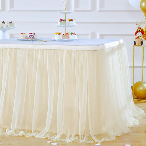 Suppromo 9ft Champagne Tulle Table Skirts, Tutu Table Cloth Cover for Wedding Birthday Party Decor