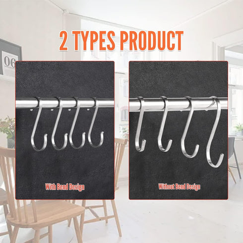 MroMax 304 Stainless Steel S Hooks, 80mm/3.15" Silver S Shaped Hook Hangers for Kitchen Bathroom Bedroom Storage Room