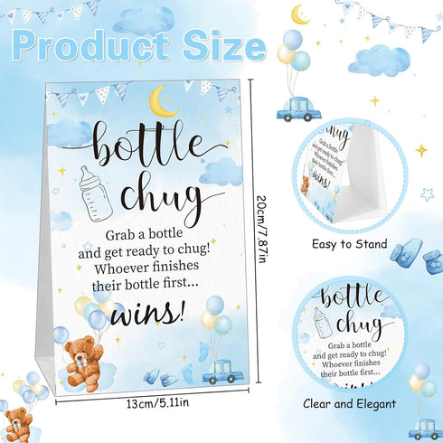 TrelaCo Baby Shower Game Sign, 20 Pcs Baby Bottles Shower Favor Set, Plastic Greenery Flowers Bear Gift for Gender