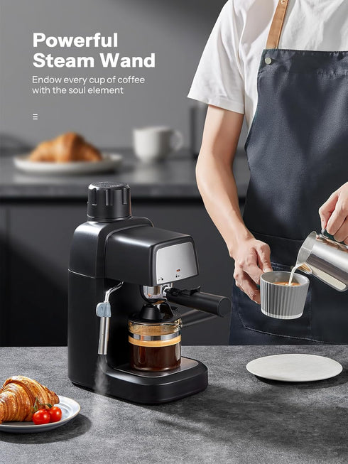 Reemix 3.5 800W 4 Espresso Machine Bar, Compact Size Coffee Maker with Steam Wand, Cups Cappuccino & Latte Machine