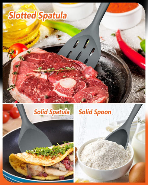 Pack of 3 Silicone Spatula - Non Stick Cooking Utensil Set - Wooden Handle Kitchen Turner for Baking
