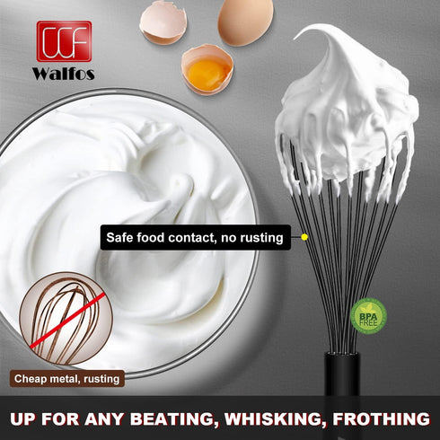 Walfos Whisk Combo, 11inch Flat Whisks and 10inch Balloon Whisk, Silicone Whisks for Cooking, Non Scratch Coated