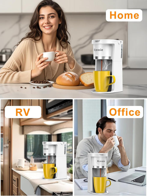 6-12 Oz Reminder,White,9.45 Inches Small Single Serve Coffee Maker, Fast Brew for K-Cup & Ground Coffee, Brew Sizes