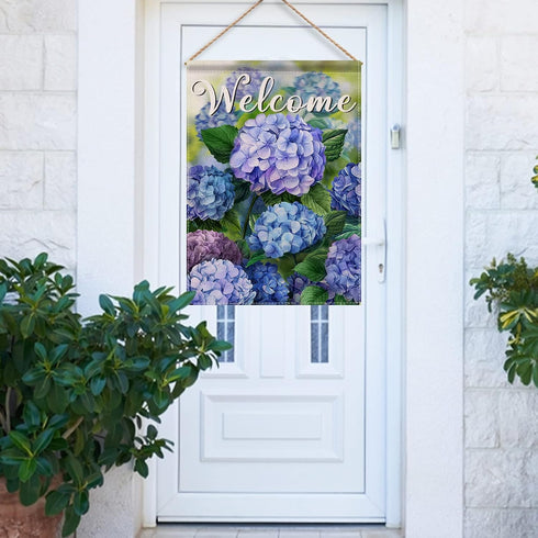 Welcome Spring Floral House Flag, Double Sided Hydrangea Decorative Garden Yard Outdoor Large Decor 28 x 40