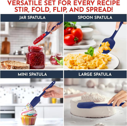 Culinary Couture 4-Piece Blue Baking Spatula Set - Silicone Heat Resistant Spatulas for Nonstick Cookware