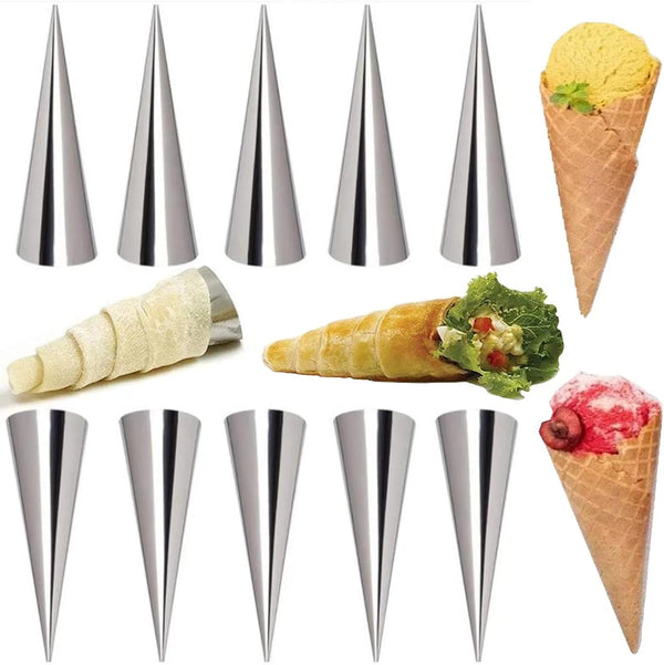 10 Pack Large Cream Horn Forms, 5-inch Non-stick Cream Horns Pastry Mould for Baking Croissants and Desserts