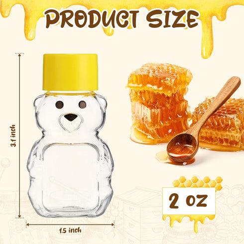 48 2 oz Patelai Pcs Plastic Honey Bear Bottle Clear Empty Honey Containers Bulk Reusable Mini Cup Jars with Lids Juice