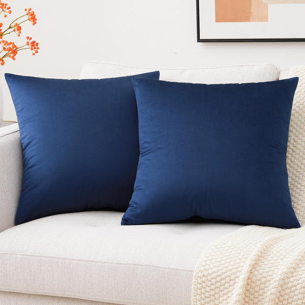 Mixhug Set of 2 Cozy Velvet Square Decorative Throw Pillow Covers, Navy Blue, 18 x 18 Inches for Couch and Bed