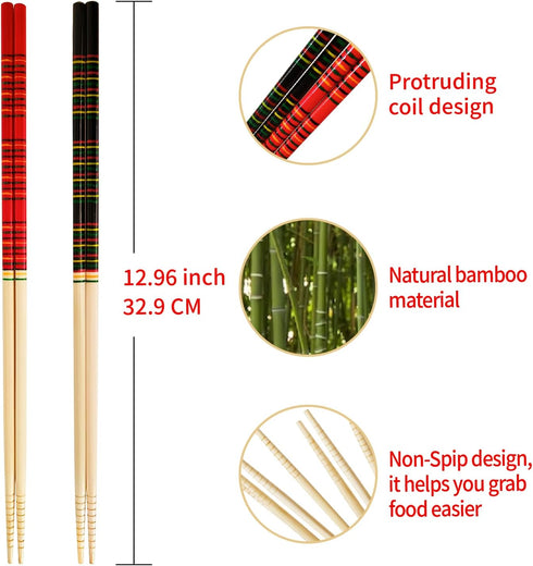 Bamboo Noodles Kitchen Cooking Frying Chopsticks, Set of 2 Pairs, 13.0 Inches Long, Eco-Friendly Fsc Certified
