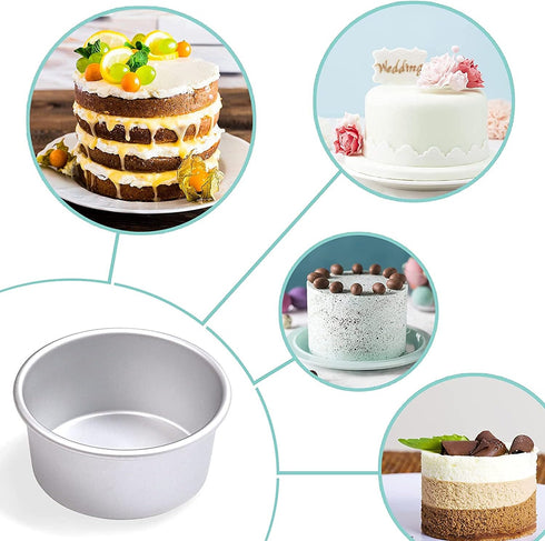 HomeMall 4 Inch Aluminum Round Cake Pan - 8 Pieces Non-stick Mini Cake Baking Pan Set for DIY Baking