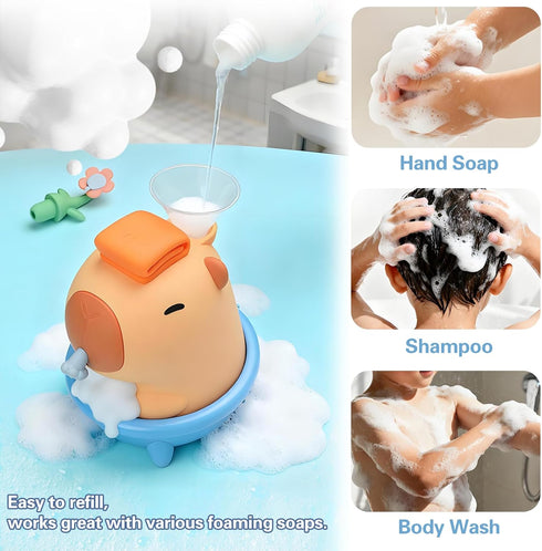 IPX7 9.5oz, Capybara Automatic Soap Dispenser - Cute Kids Touchless Foam Soap Dispenser, Waterproof USB Rechargeable