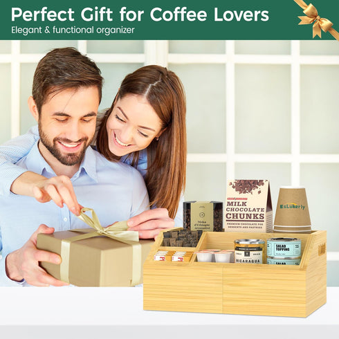 Countertop, EsLuker.ly Coffee Station Organizer Bamboo Extendable Coffee Bar Caddy Condiment Storage, Pods Holder
