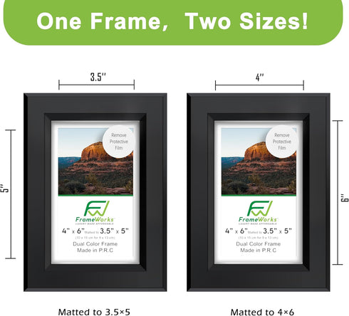 FrameWorks 2-Pack Black Wooden Shadow Box Picture Frames, 4” x 6” with Removable White Mat for Photos