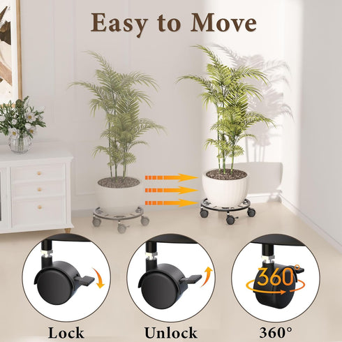 Chinpakden 10.24" 360 Plant Caddy with Wheels - Plant Stand with Wheels, Lockable Plant Rollers Plant Dolly, Plant Tray