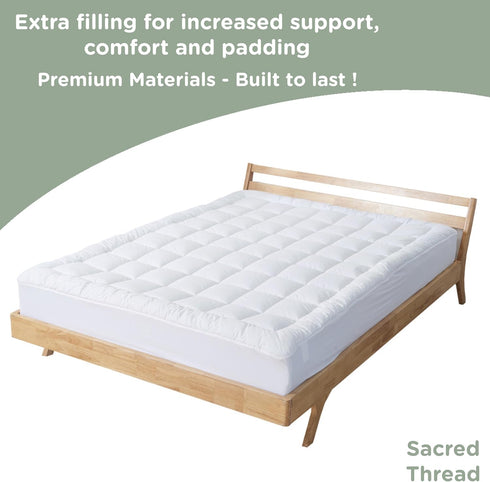 Sacred Thread Quilted Fitted Mattress Pad | Cooling Mattress Topper with 18 Inch Deep Pockets