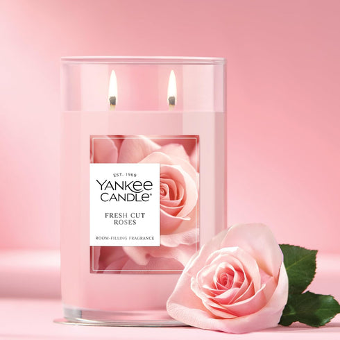 Yankee Candle Large Tumbler Scented Candle, 20 oz with up to 80 Hour Burn Time, Fresh Cut Roses Fragrance