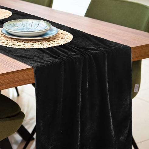 48 Inches MANSPHIL Black Velvet Table Runner for Valentine's Day Casino Theme Party Gothic Wedding Decorations - Short