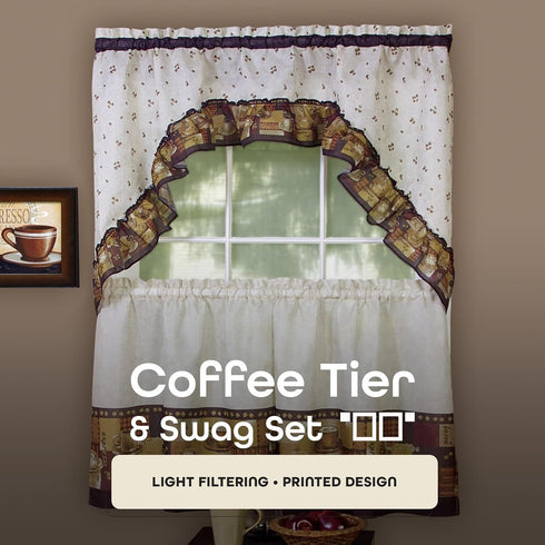 Achim Home Furnishings CFTS36BW12 Coffee Tier and Swag Window Treatment Set, 57" x 36", Brown
