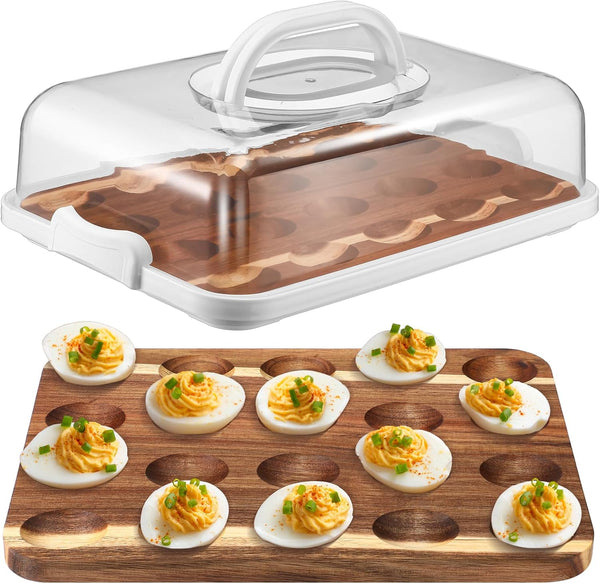 Baderke Easter Gift Acacia Wood Deviled Egg Platter with Lid Base 20