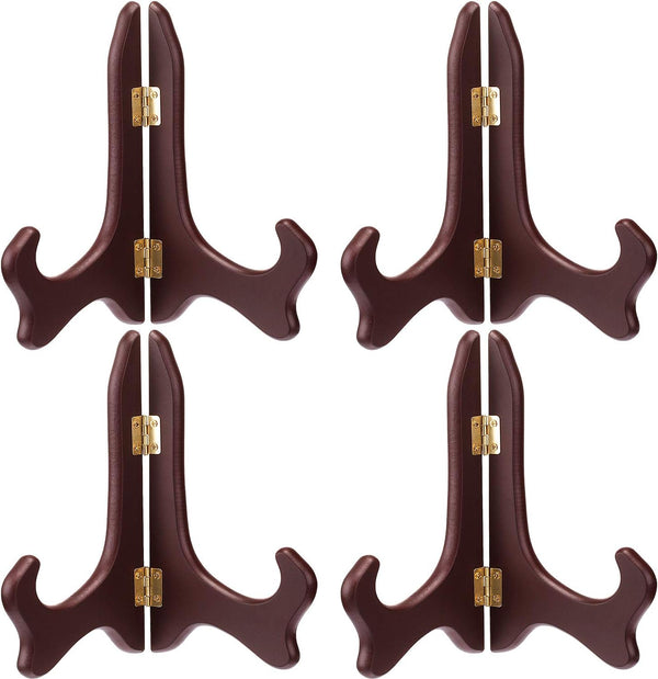 Tatuo 4 Packs Wooden Display Stand Plate Holder Easels, 5 Inch, Red for Display