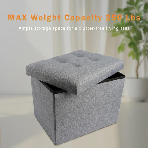 NIENIE 15.7"X11.8"X11.8", Linen Folding Storage Ottoman Coffee Table Small Foot Stool for Living Room, Bedroom, Grey