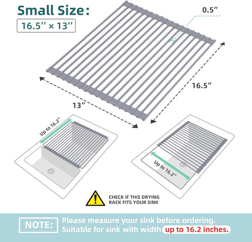 Ohuhu Roll Up Dish Drying Rack, Over The Sink, 16.5" W x 13" L, Portable Foldable Dish Drainer